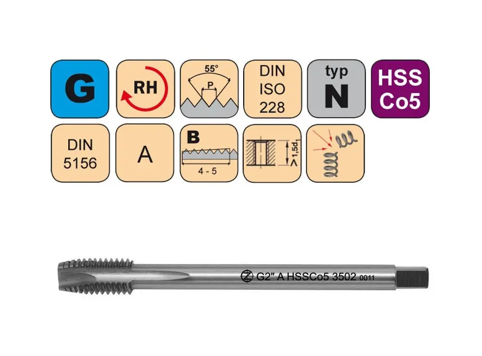 NÁSTROJE CZ Závitník strojní G1/4" A HSSCo5 DIN 5156 B