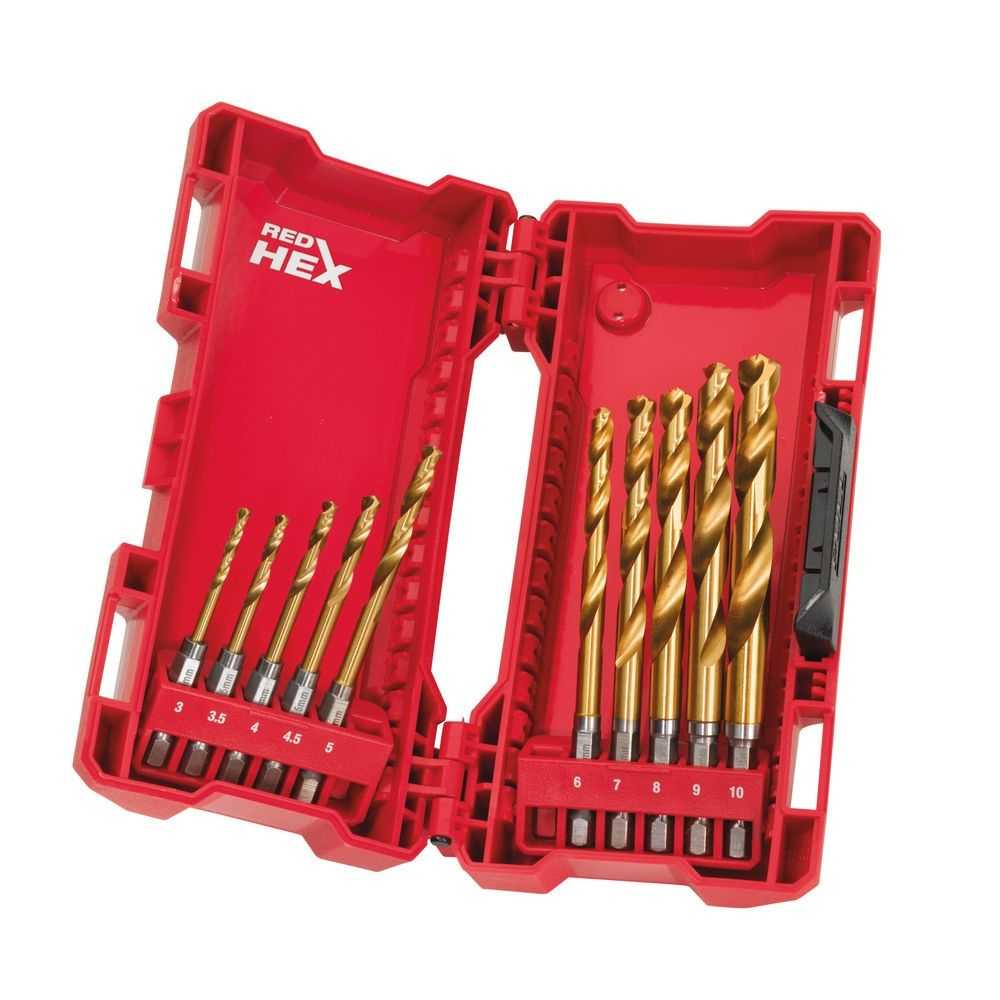 Vrtáky do kovu Milwaukee Shockwave HSS-G TiN Red Hex 10 ks (3 ÷ 10 mm) 48894759