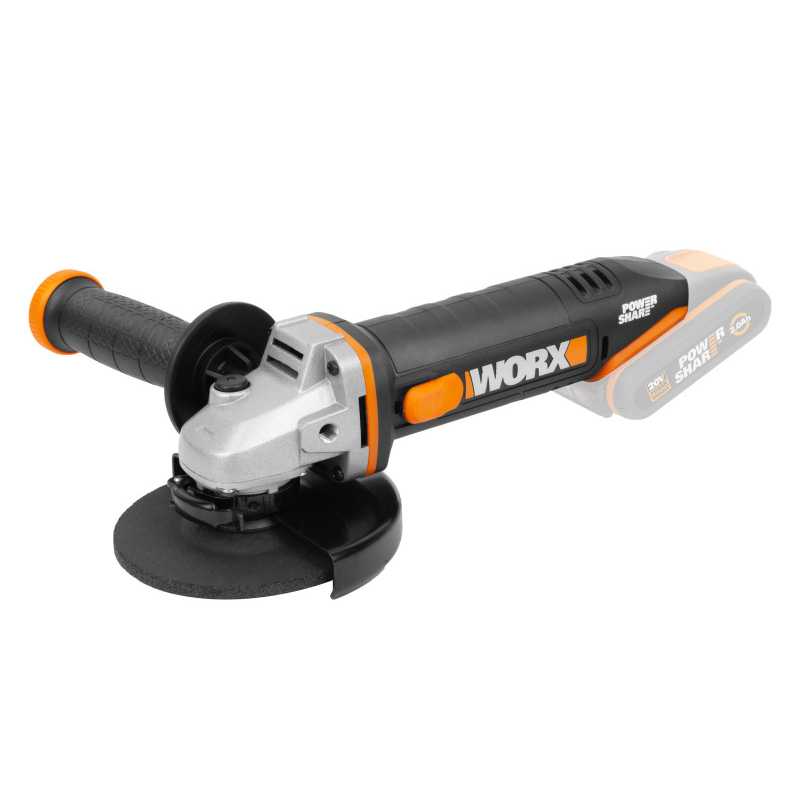 Akumulátorová úhlová bruska 125mm WORX Orange WX803.9 20V - bez akumulátoru - Powershare 45908039