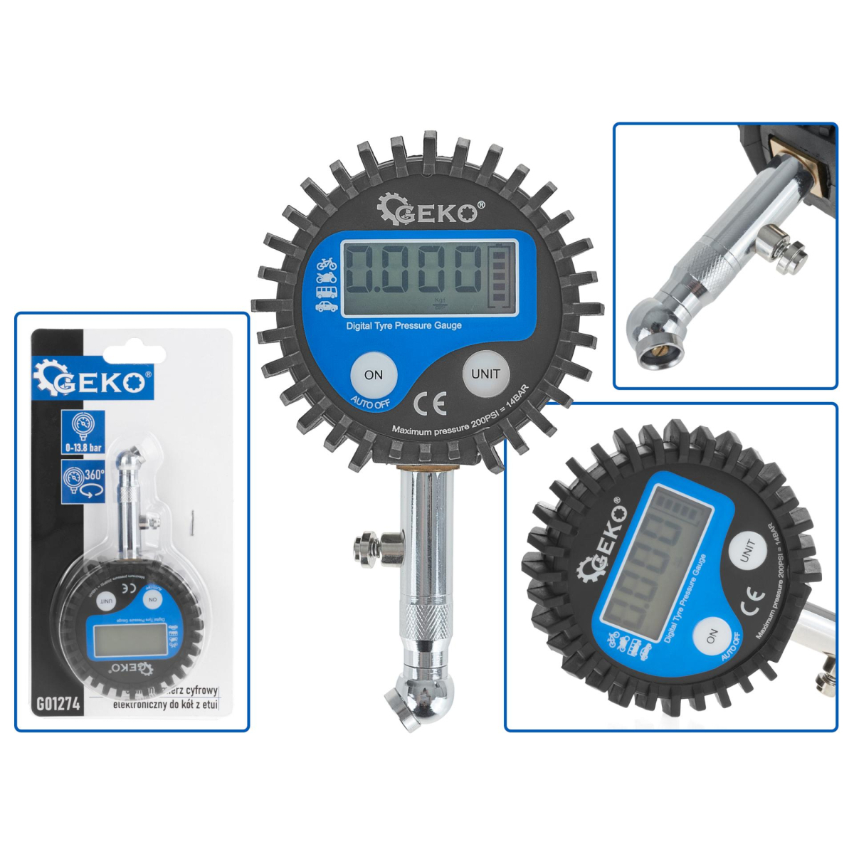 Digitální tlakoměr - elektronický na kola G01274