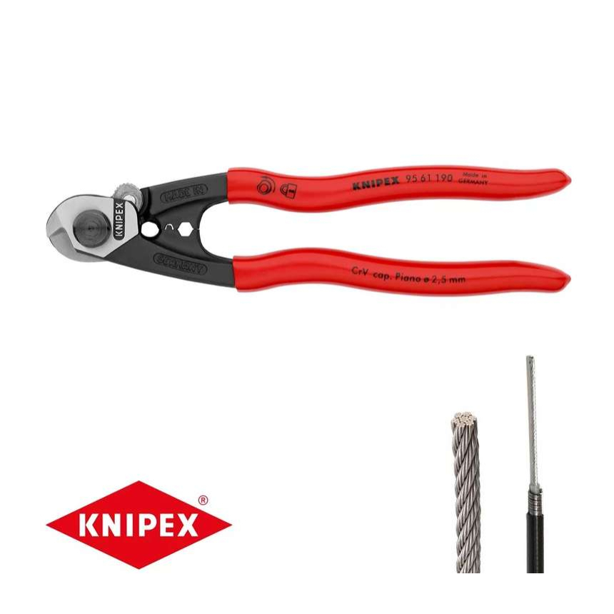 Nůžky na dráty a drátěná lana 190 mm KNIPEX 95 61 190 - leštěná hlava