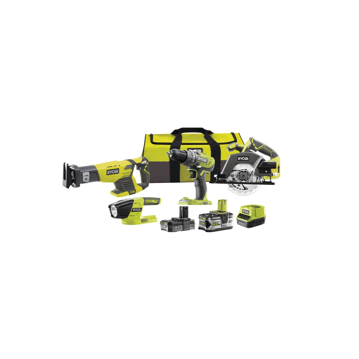 Ryobi R18CK4-252S aku 18 V set (R18DD3 + R18T-0 + RRS1801M + R18CSP + 1 x 5