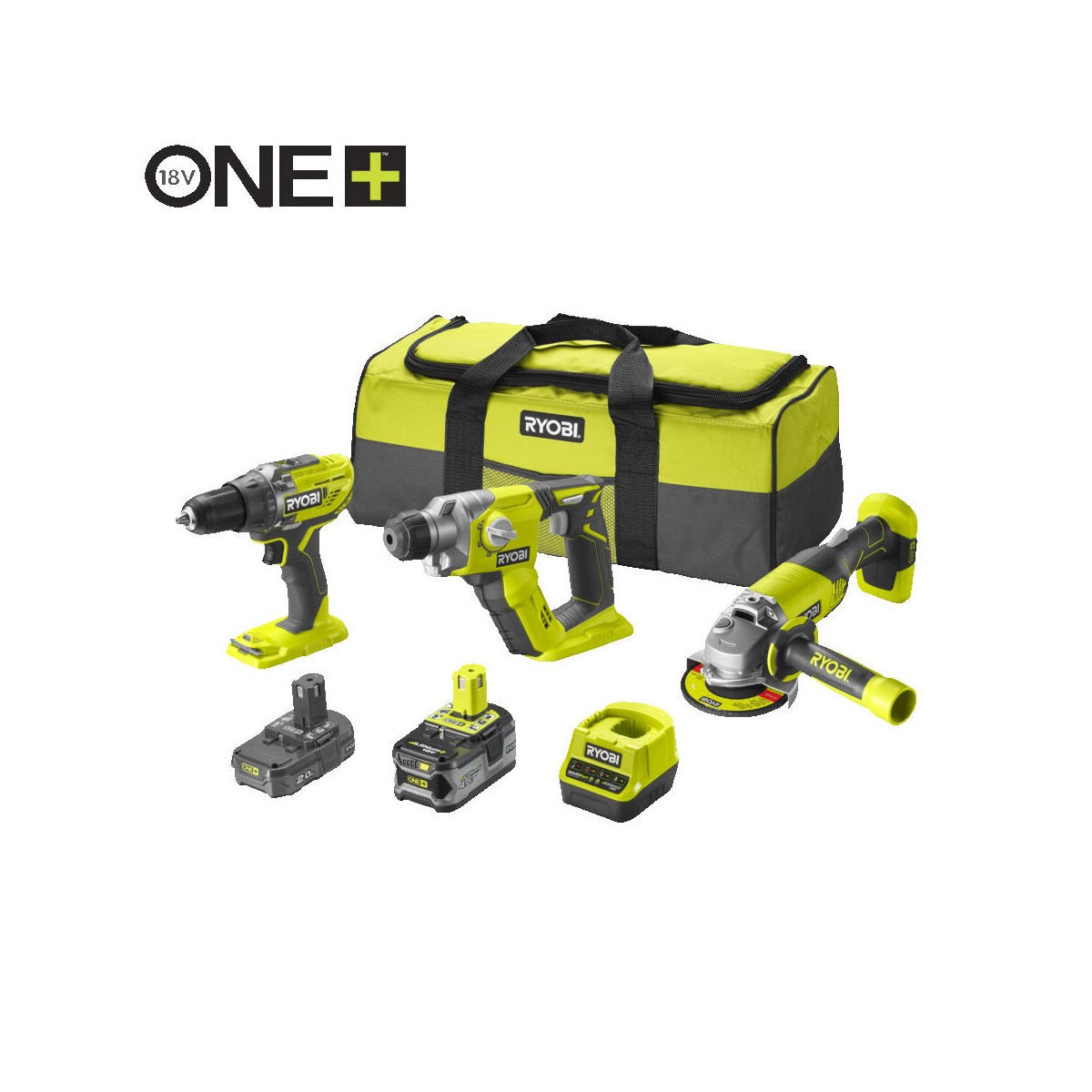 Ryobi RCK183C-242S sada nářadí ONE+ (R18DD3 + R18AG + R18SDS + 1x 4Ah + 1x 2Ah baterie + nabíječka) 5133005445