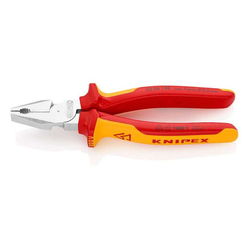 Silové kombinované kleště 180 mm - VDE 1000V. KNIPEX 02 06 180 - chromováno