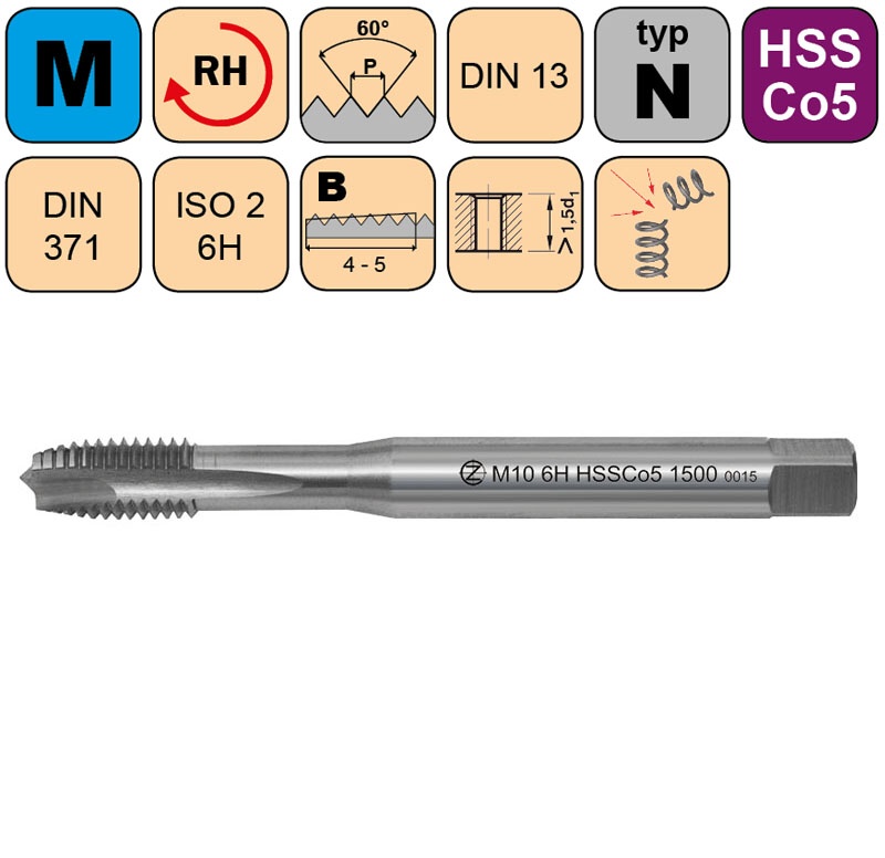 Závitník strojní M6x1 ISO2 HSSCo5 DIN 371 B