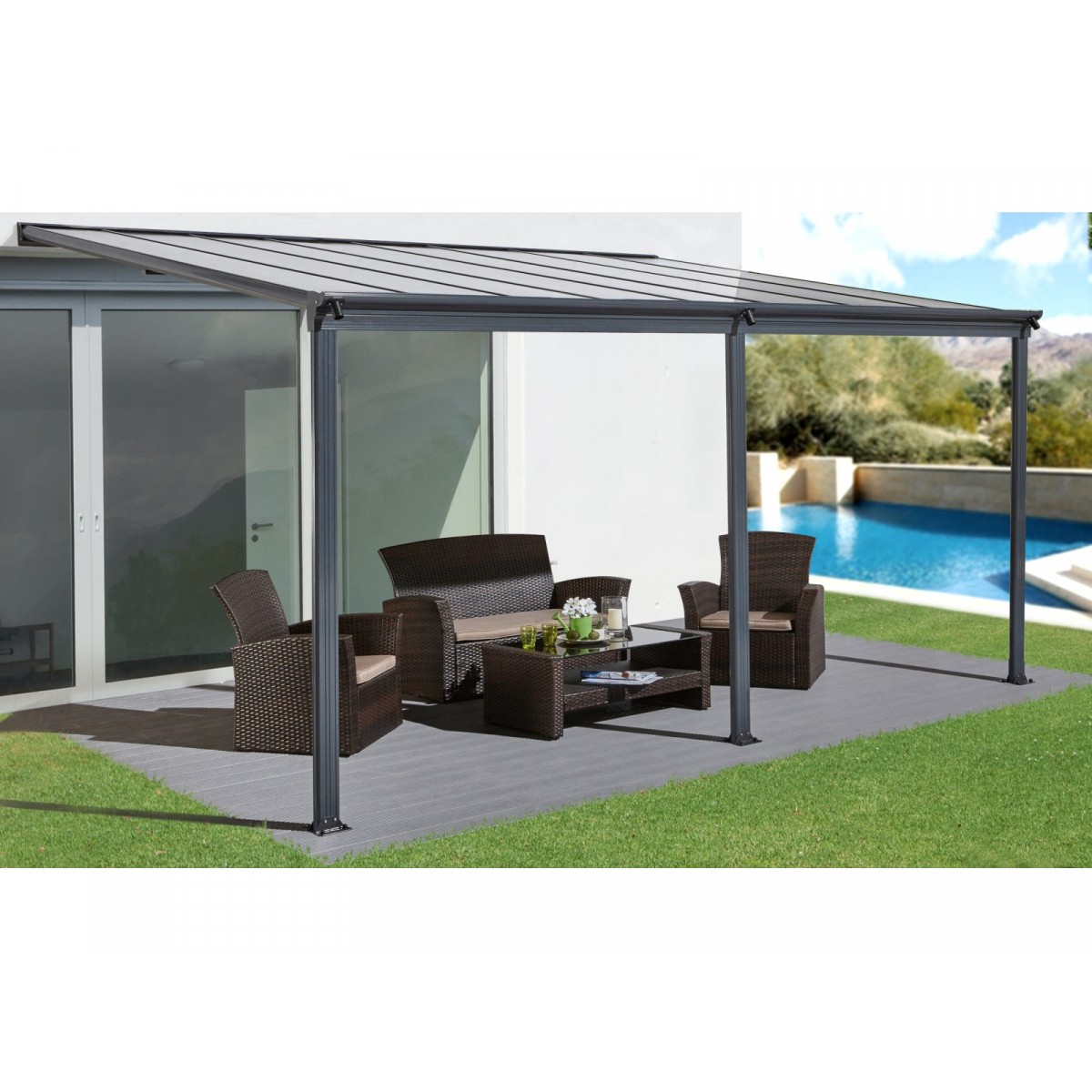 hliníková pergola LANITPLAST WALL 43 antracit + bronz PC LG2122