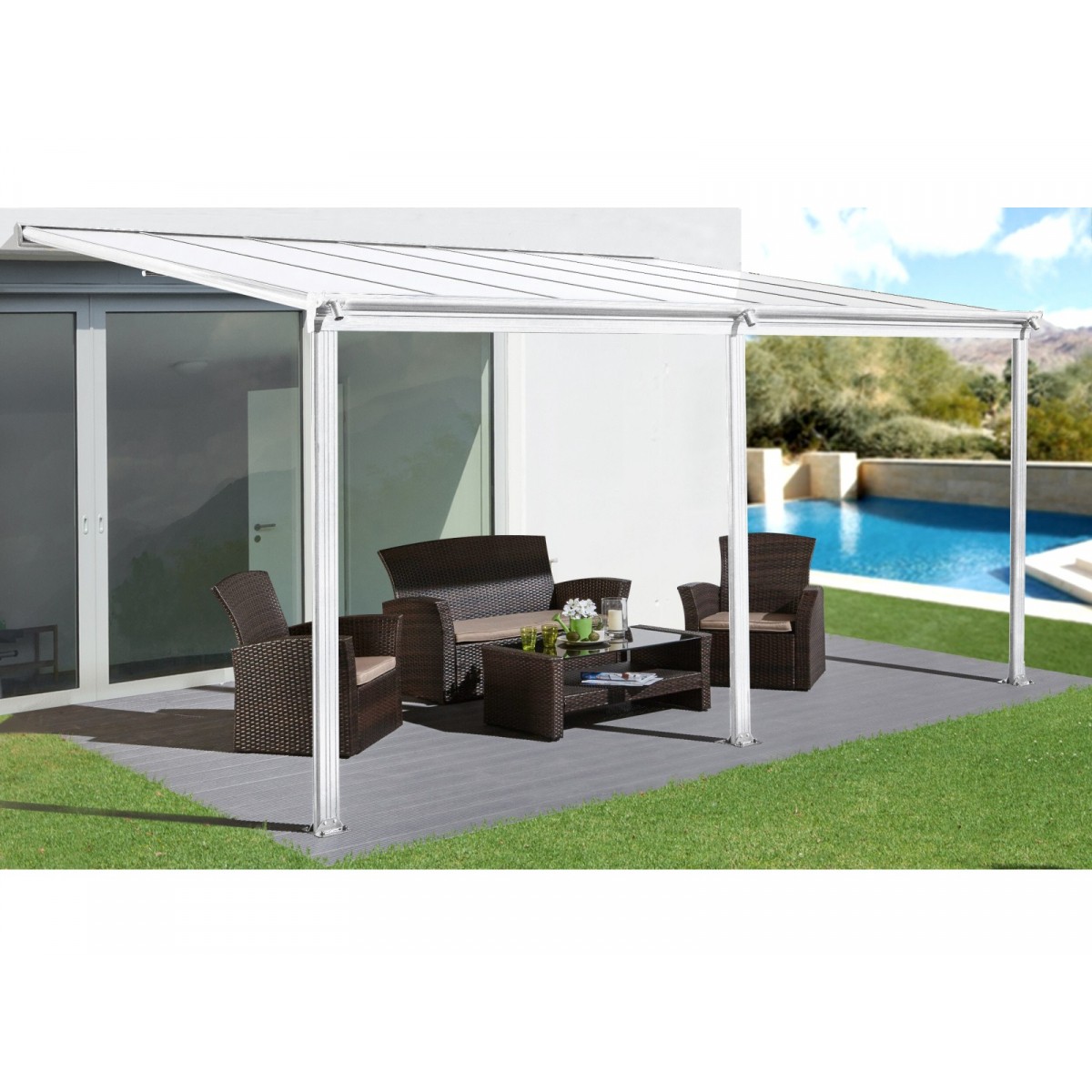 hliníková pergola LANITPLAST WALL 43 bílá + bronz PC LG2125